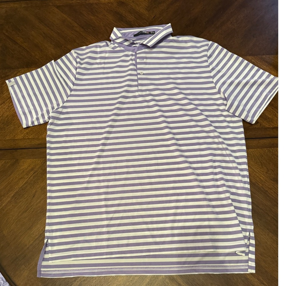 RLX Ralph Lauren Golf Polo Shirt Striped Purple White Short Sleeve‎ |N1